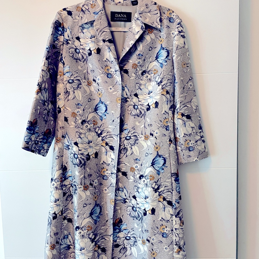 Dana Buchman Silk Floral Damask Long Jacket Coat